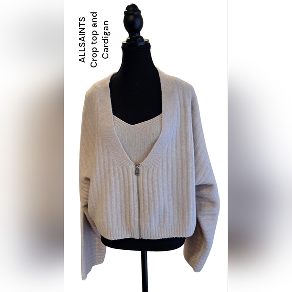 ALLSAINTS ENYA CARDIGAN AND CROP TOP SET IN WHISPER PINK - Picture 4 of 10